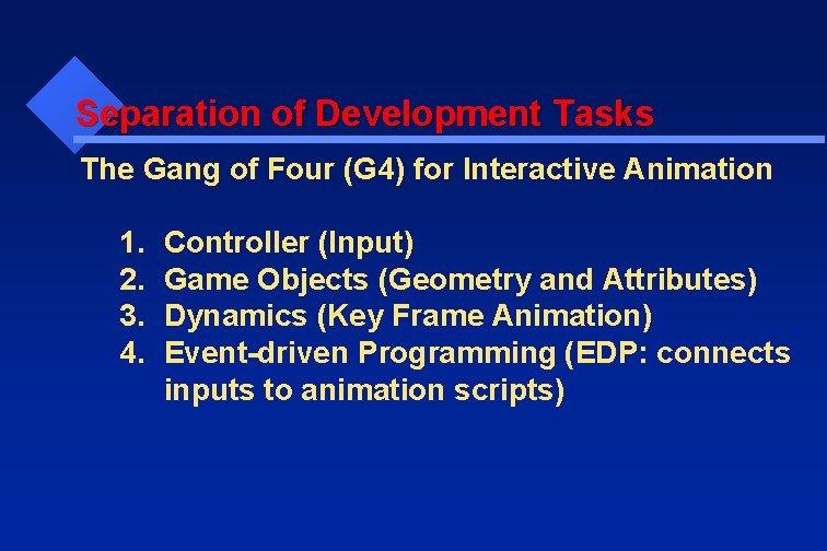 Separation of Development Tasks The Gang of Four (G 4) for Interactive Animation 1.