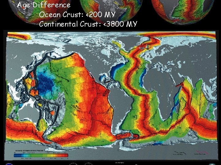 Age Difference Ocean Crust: <200 MY Continental Crust: <3800 MY 