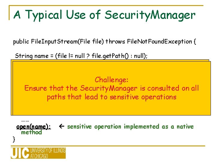 A Typical Use of Security. Manager public File. Input. Stream(File file) throws File. Not. A Typical Use of Security. Manager public File. Input. Stream(File file) throws File. Not.