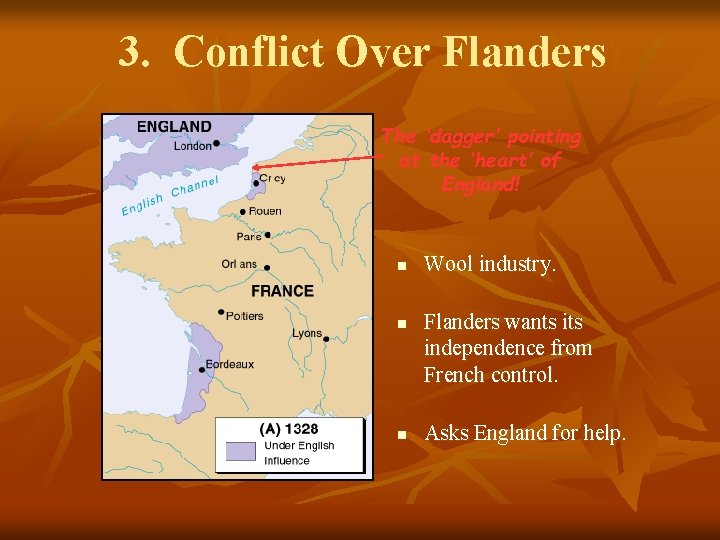 3. Conflict Over Flanders The ‘dagger’ pointing at the ‘heart’ of England! n n