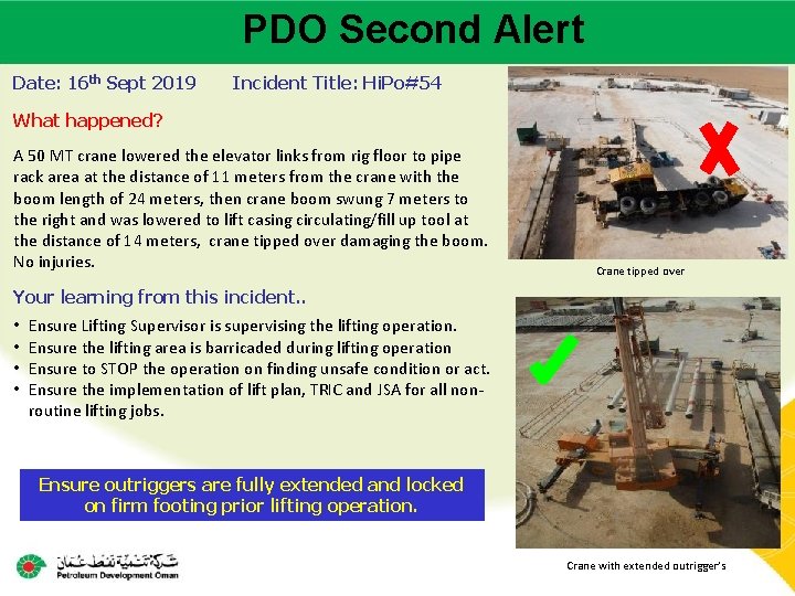 PDO Second Alert Main contractor name – LTI# - Date of incident Date: 16