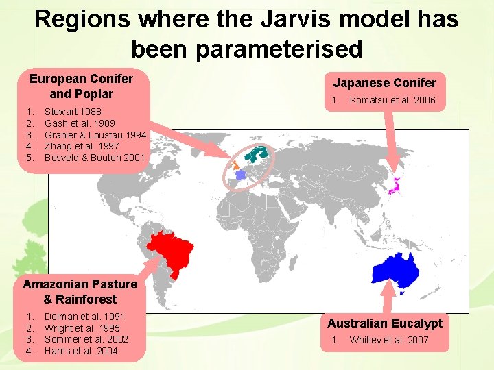 Regions where the Jarvis model has been parameterised European Conifer and Poplar 1. 2.