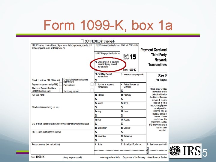 Form 1099 -K, box 1 a 105 