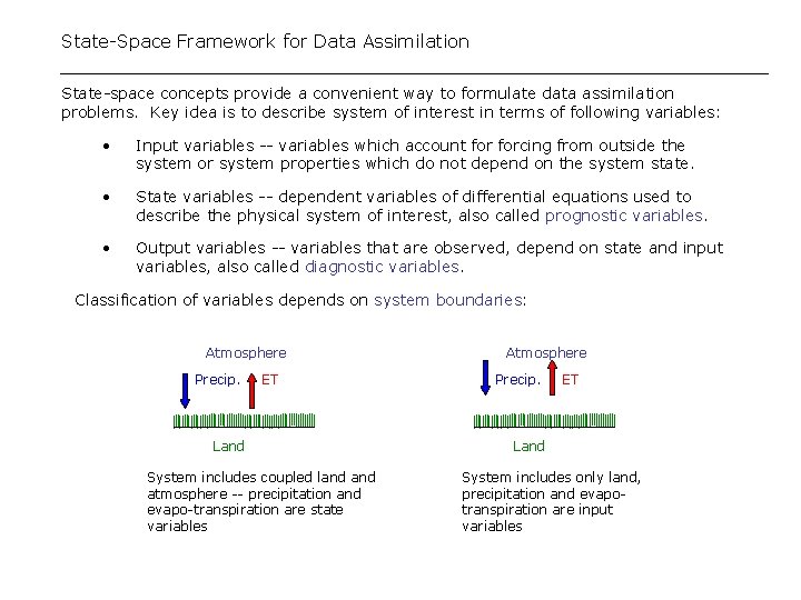 State-Space Framework for Data Assimilation State-space concepts provide a convenient way to formulate data