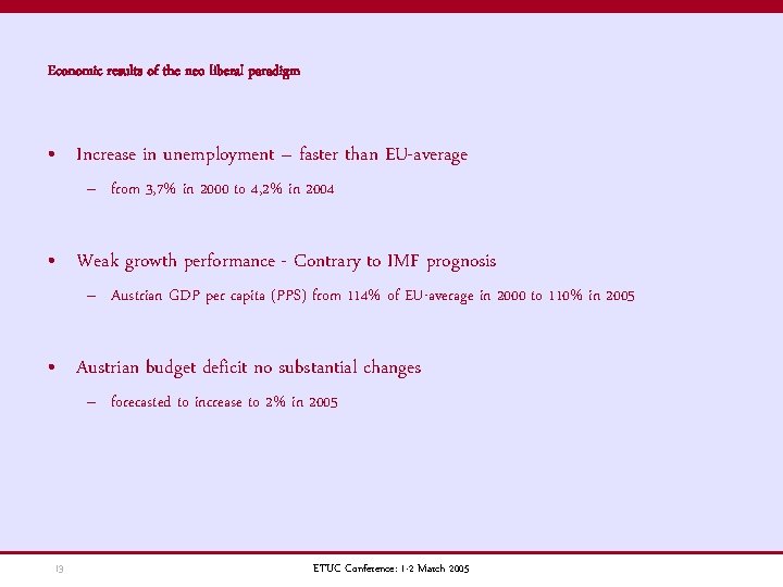 Economic results of the neo liberal paradigm • Increase in unemployment – faster than