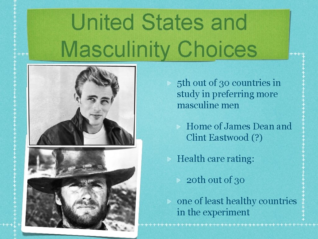 United States and Masculinity Choices 5 th out of 30 countries in study in