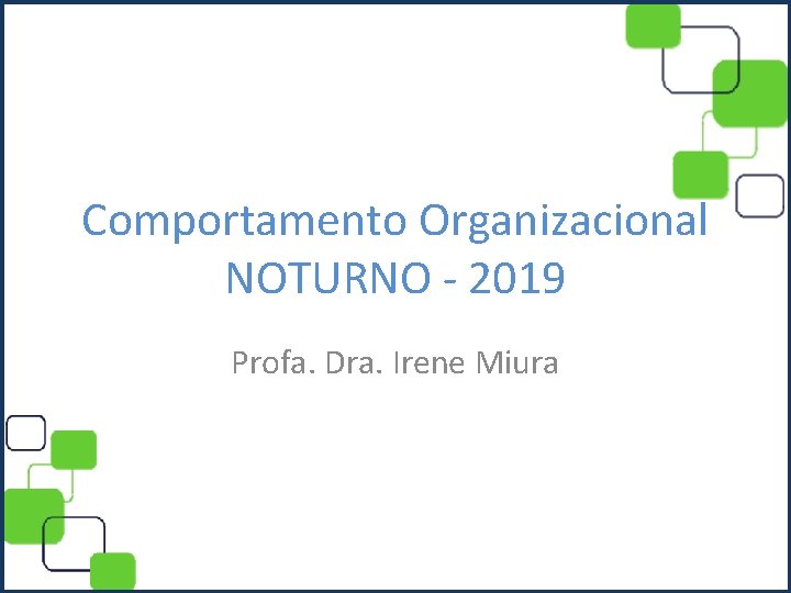 Comportamento Organizacional NOTURNO - 2019 Profa. Dra. Irene Miura 