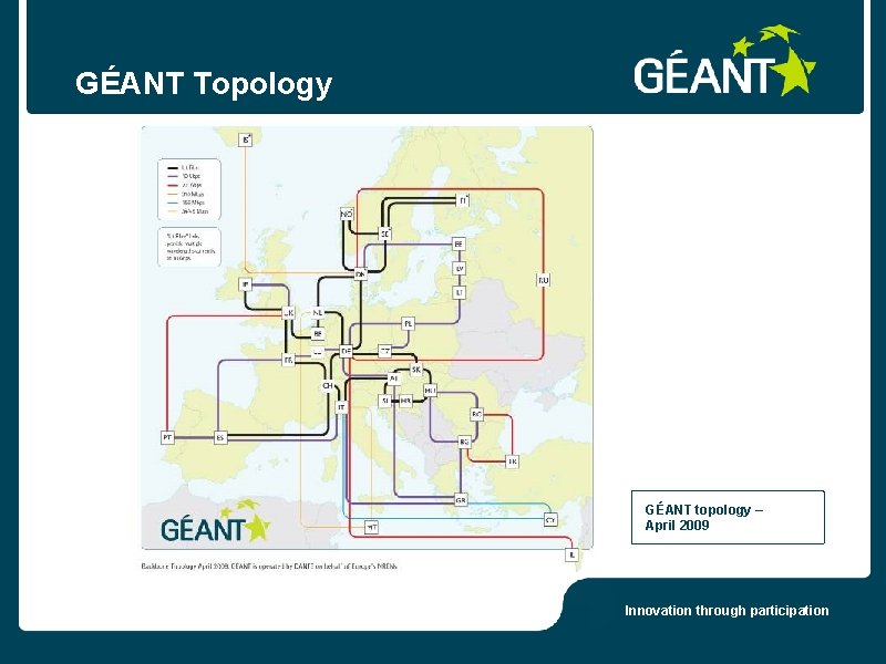 GÉANT Topology GÉANT topology – April 2009 Innovation through participation 