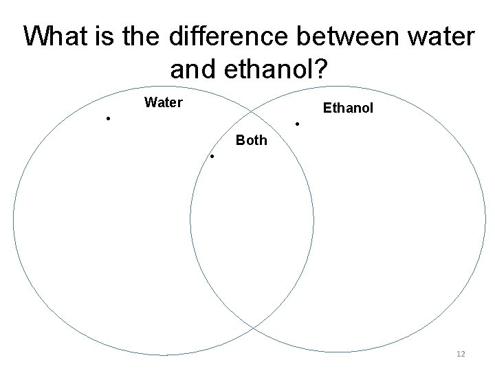 What is the difference between water and ethanol? Water Ethanol • • Both •