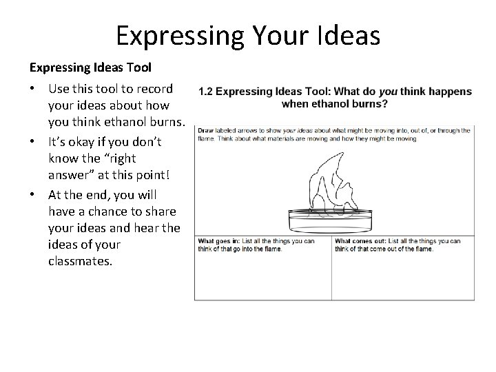 Expressing Your Ideas Expressing Ideas Tool • Use this tool to record your ideas