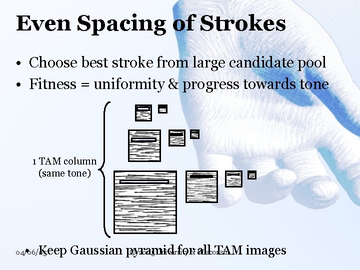 Even Spacing of Strokes • Choose best stroke from large candidate pool • Fitness