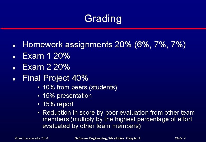 Grading l l Homework assignments 20% (6%, 7%) Exam 1 20% Exam 2 20%