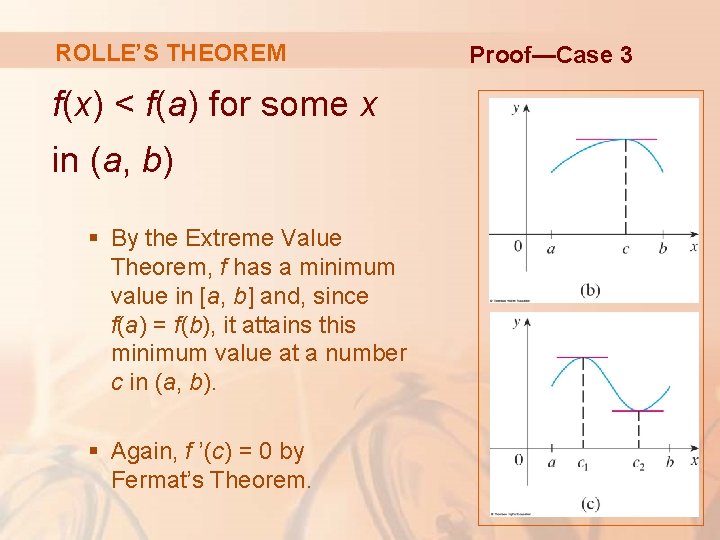 ROLLE’S THEOREM f(x) < f(a) for some x in (a, b) § By the