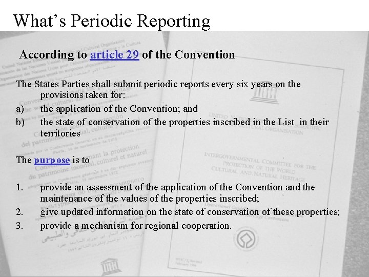 What’s Periodic Reporting According to article 29 of the Convention The States Parties shall