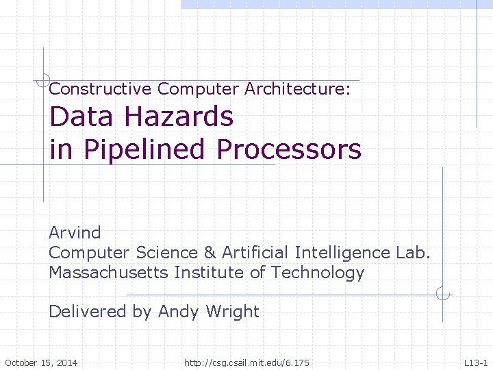 Constructive Computer Architecture: Data Hazards in Pipelined Processors Arvind Computer Science & Artificial Intelligence Constructive Computer Architecture: Data Hazards in Pipelined Processors Arvind Computer Science & Artificial Intelligence