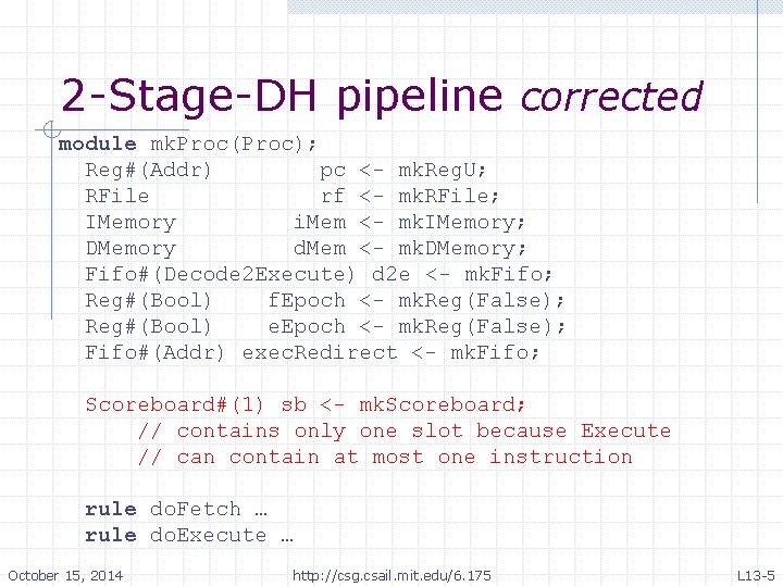2 -Stage-DH pipeline corrected module mk. Proc(Proc); Reg#(Addr) pc <- mk. Reg. U; RFile 2 -Stage-DH pipeline corrected module mk. Proc(Proc); Reg#(Addr) pc <- mk. Reg. U; RFile