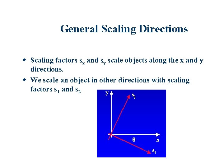 General Scaling Directions Scaling factors sx and sy scale objects along the x and