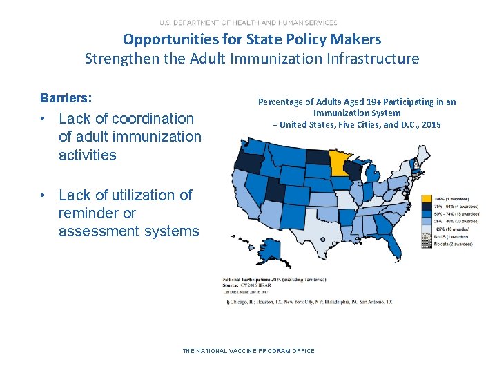 Opportunities for State Policy Makers Strengthen the Adult Immunization Infrastructure Barriers: • Lack of