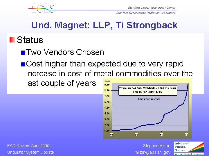 Und. Magnet: LLP, Ti Strongback Status Two Vendors Chosen Cost higher than expected due