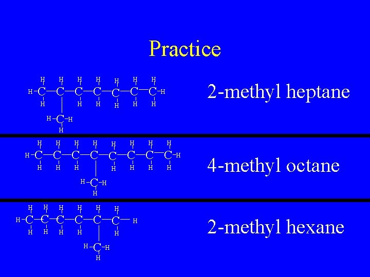 Practice H H H H C C C C H H H 2 -methyl
