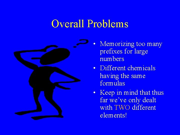 Overall Problems • Memorizing too many prefixes for large numbers • Different chemicals having