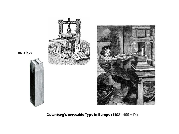 metal type Gutenberg’s moveable Type in Europe (1453 -1455 A. D. ) metal type Gutenberg’s moveable Type in Europe (1453 -1455 A. D. )