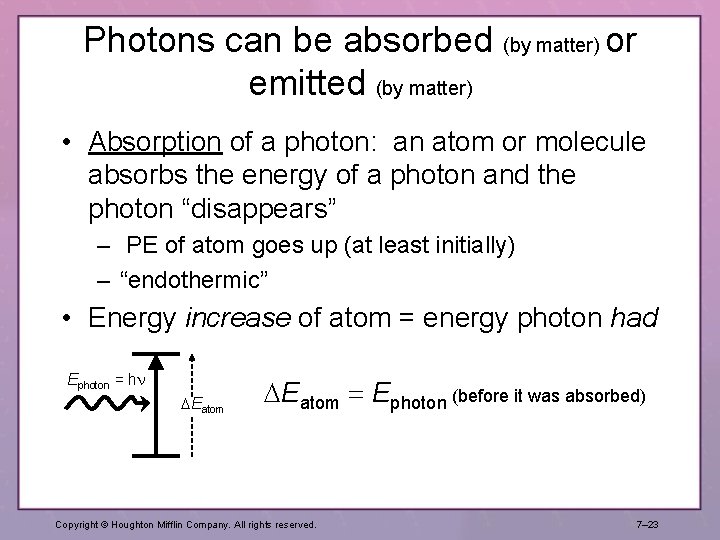 Photons can be absorbed (by matter) or emitted (by matter) • Absorption of a Photons can be absorbed (by matter) or emitted (by matter) • Absorption of a
