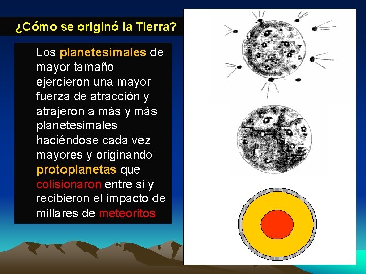 ¿Cómo se originó la Tierra? Los planetesimales de mayor tamaño ejercieron una mayor fuerza ¿Cómo se originó la Tierra? Los planetesimales de mayor tamaño ejercieron una mayor fuerza