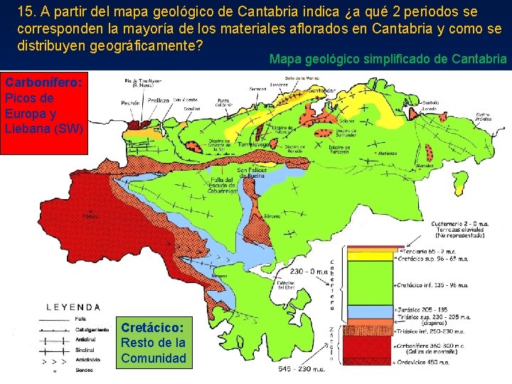 15. A partir del mapa geológico de Cantabria indica ¿a qué 2 periodos se 15. A partir del mapa geológico de Cantabria indica ¿a qué 2 periodos se
