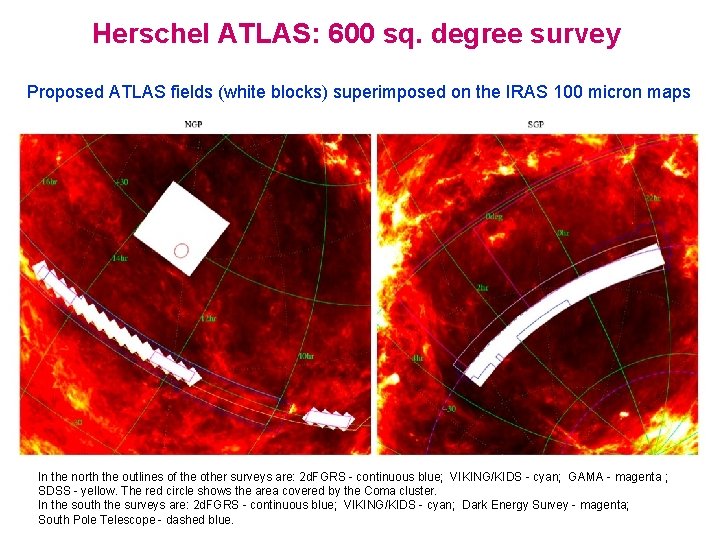 Herschel ATLAS: 600 sq. degree survey Proposed ATLAS fields (white blocks) superimposed on the