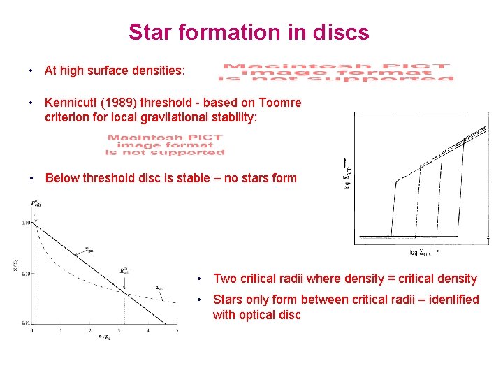 Star formation in discs • At high surface densities: or • Kennicutt (1989) threshold