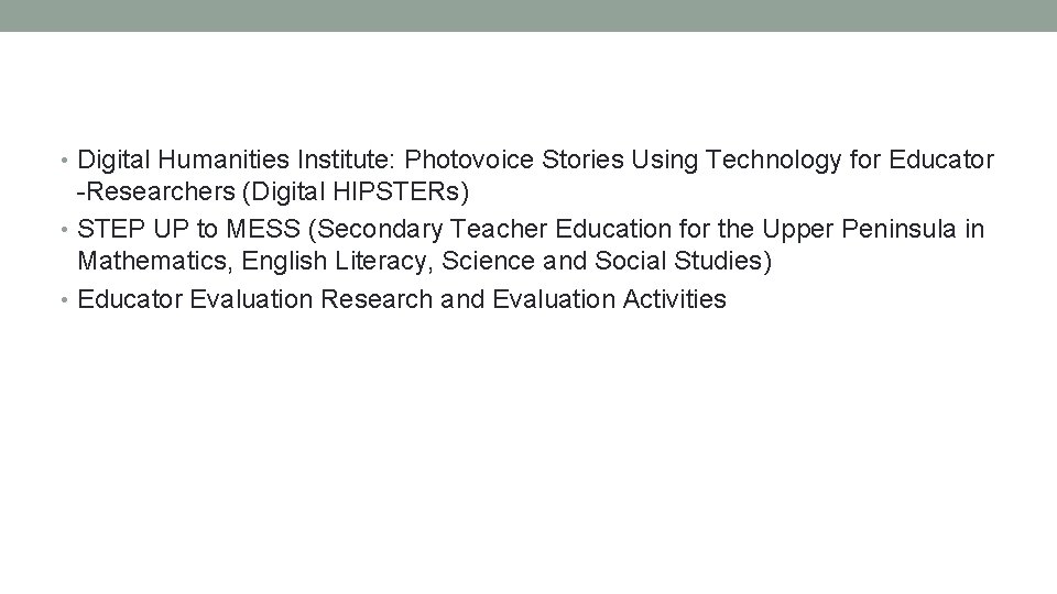  • Digital Humanities Institute: Photovoice Stories Using Technology for Educator -Researchers (Digital HIPSTERs)