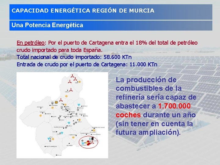 CAPACIDAD ENERGÉTICA REGIÓN DE MURCIA Una Potencia Energética En petróleo: Por el puerto de