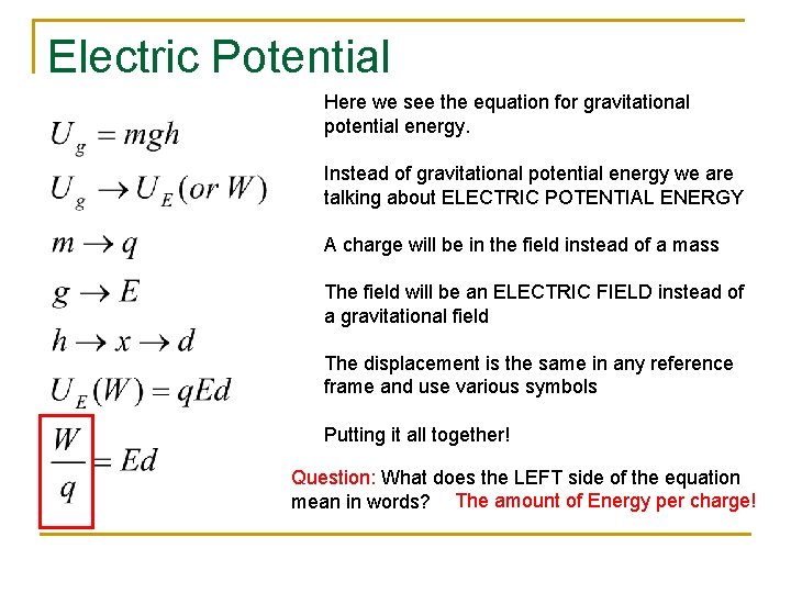 Electrical Energy Potential And