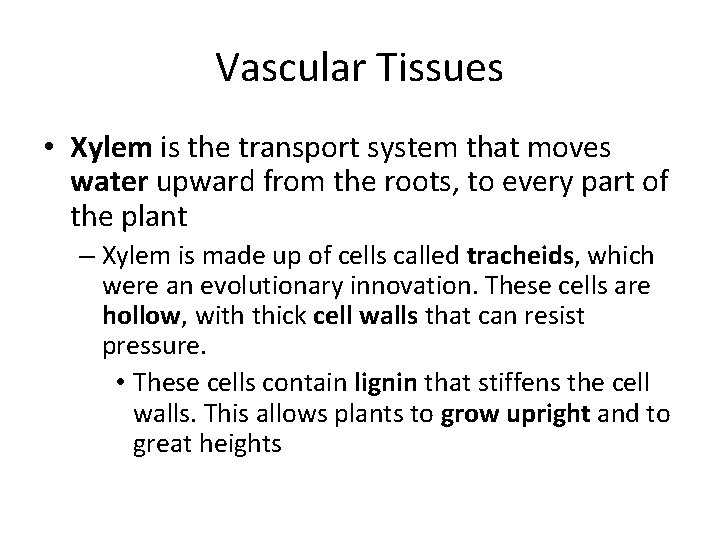 Vascular Tissues • Xylem is the transport system that moves water upward from the