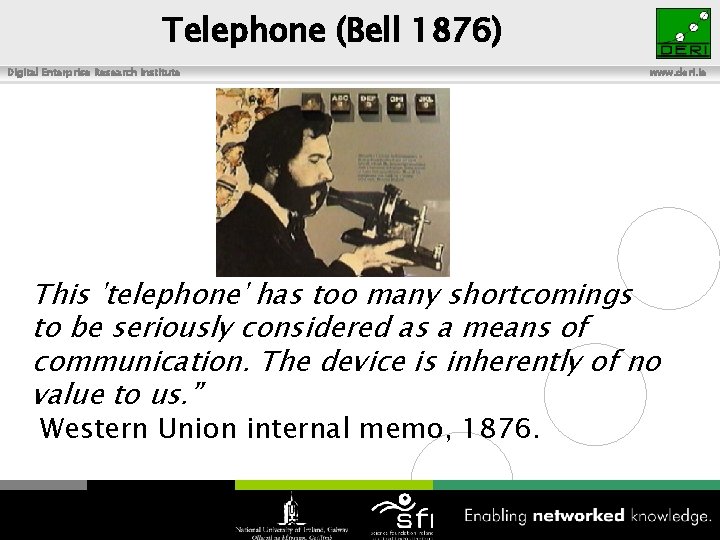 Telephone (Bell 1876) Digital Enterprise Research Institute www. deri. ie This 'telephone' has too