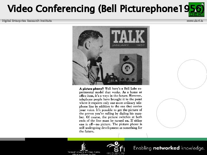 Video Conferencing (Bell Picturephone 1956) Digital Enterprise Research Institute www. deri. ie 