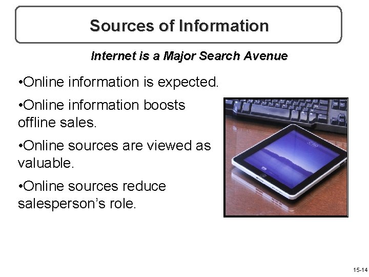 Sources of Information Internet is a Major Search Avenue • Online information is expected.