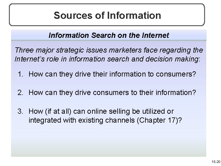 Sources of Information Search on the Internet Three major strategic issues marketers face regarding