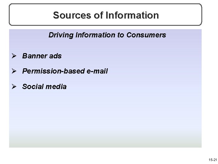 Sources of Information Driving Information to Consumers Ø Banner ads Ø Permission-based e-mail Ø