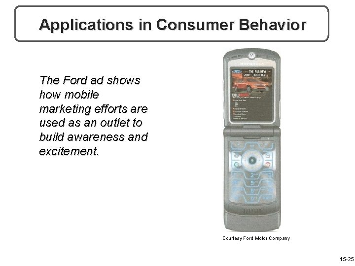 Applications in Consumer Behavior The Ford ad shows how mobile marketing efforts are used