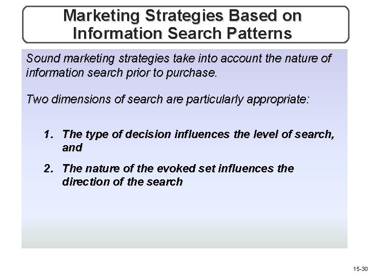 Marketing Strategies Based on Information Search Patterns Sound marketing strategies take into account the