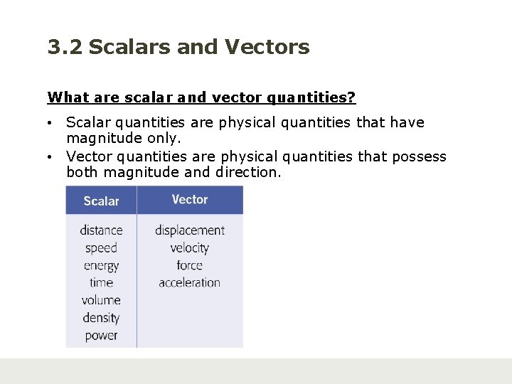 3. 2 Scalars and Vectors What are scalar and vector quantities? • Scalar quantities