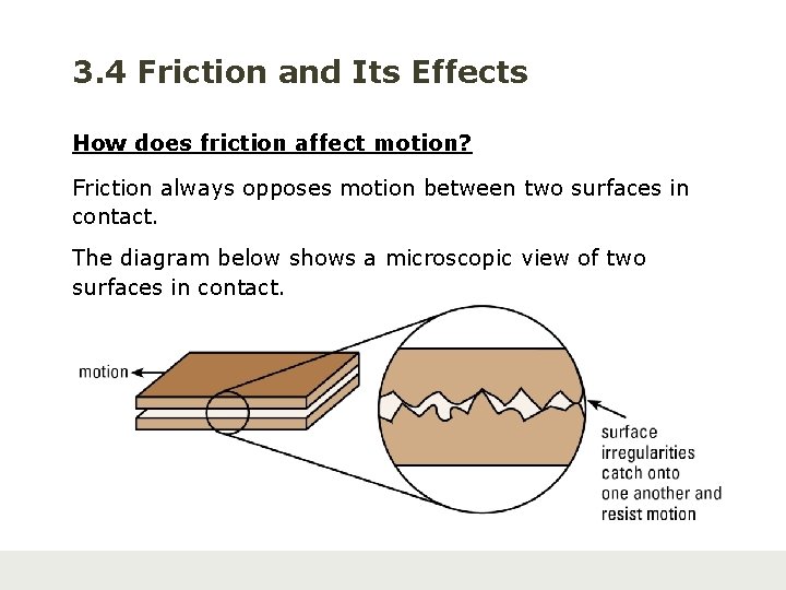 3. 4 Friction and Its Effects How does friction affect motion? Friction always opposes