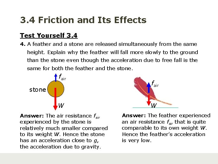 3. 4 Friction and Its Effects Test Yourself 3. 4 4. A feather and