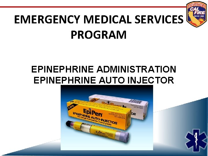 EMERGENCY MEDICAL SERVICES PROGRAM EPINEPHRINE ADMINISTRATION EPINEPHRINE AUTO INJECTOR 