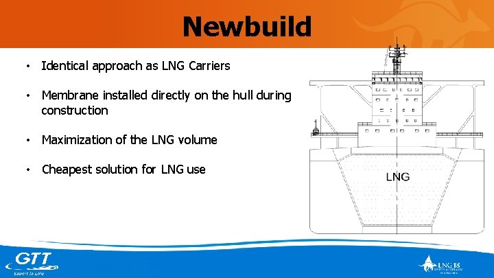 Newbuild • Identical approach as LNG Carriers • Membrane installed directly on the hull