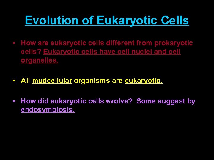 Evolution of Eukaryotic Cells • How are eukaryotic cells different from prokaryotic cells? Eukaryotic
