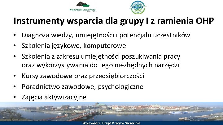 Instrumenty wsparcia dla grupy I z ramienia OHP • Diagnoza wiedzy, umiejętności i potencjału