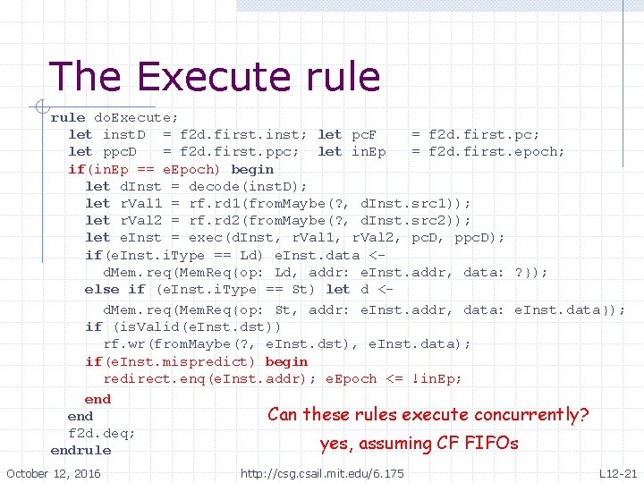 The Execute rule do. Execute; let inst. D = f 2 d. first. inst;